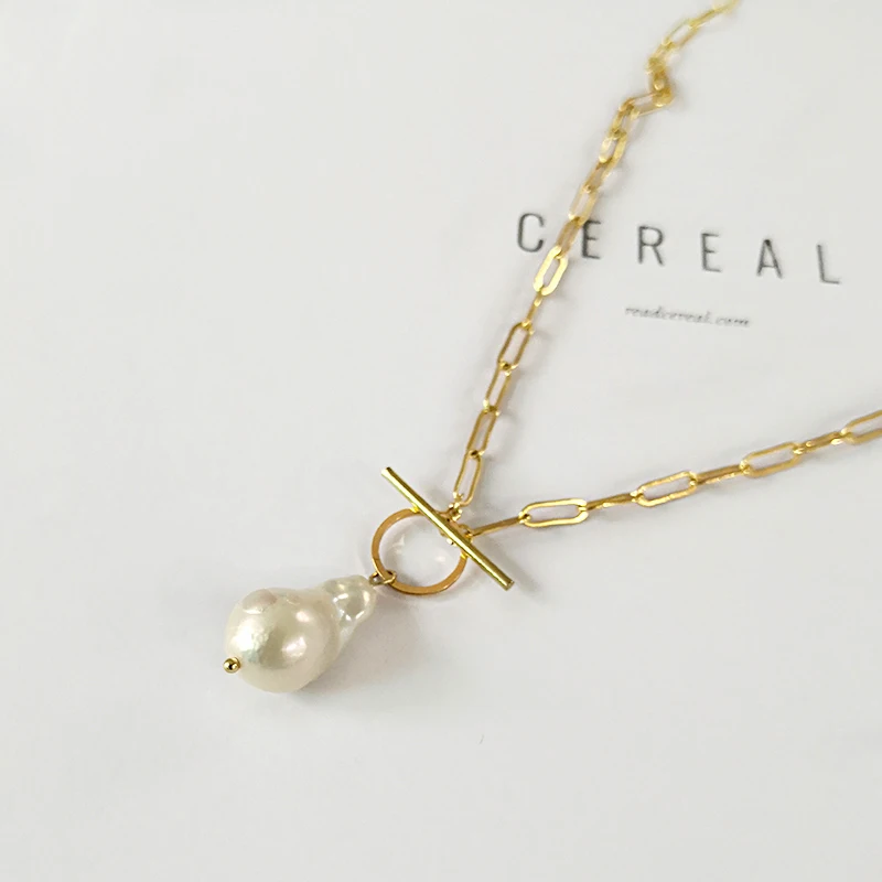 

Gold Toggle Clasp Boho Necklace Small Baroque Pearl Necklace Genuine Freshwater Pearl Necklaces for Women Unique Design