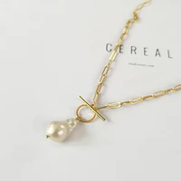 

Gold Toggle Clasp Boho Necklace Small Baroque Pearl Necklace Genuine Freshwater Pearl Necklaces for Women Unique Design