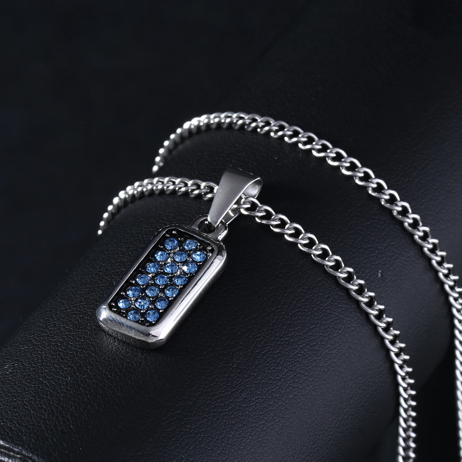 Custom Mens Jewelry Crystal Stainless Steel Engravable Vertical Bar