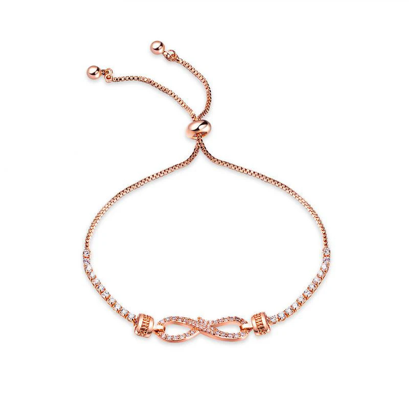 

Free Shipping New Zircon Infinite 8 Crystal Bracelet Lady Adjustable Chain Link Rose Gold Copper Bracelet (KB8209), As picture