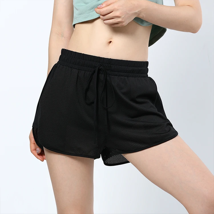 

Custom Fiber Bamboo Woman Workout Yoga Shorts Fitness Running Loose Yoga Mesh Shorts With Pocket, Supports a variety of colors according to your requirements