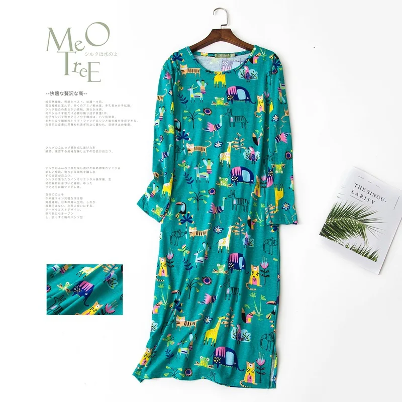 

2020 New Plus Size Maxi Long Floral One Piece Pajamas Women Cartoon Nightwear Sleeping Cotton Pajama Dress Clothing Wholesale