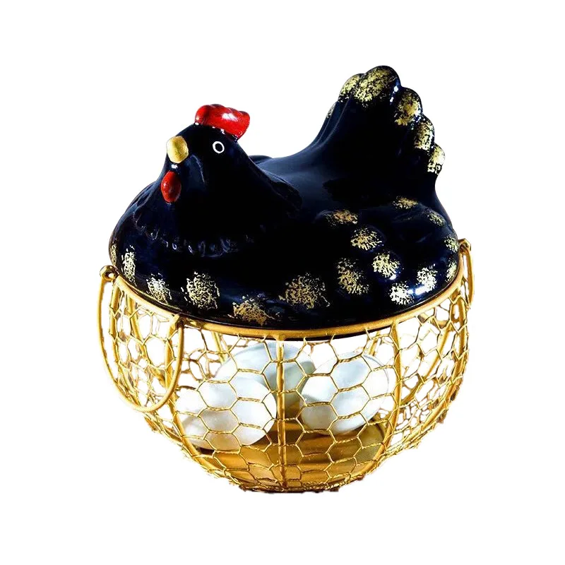 

Ceramic lid chicken hen egg basket wire egg holder basket for home decor, As pictures