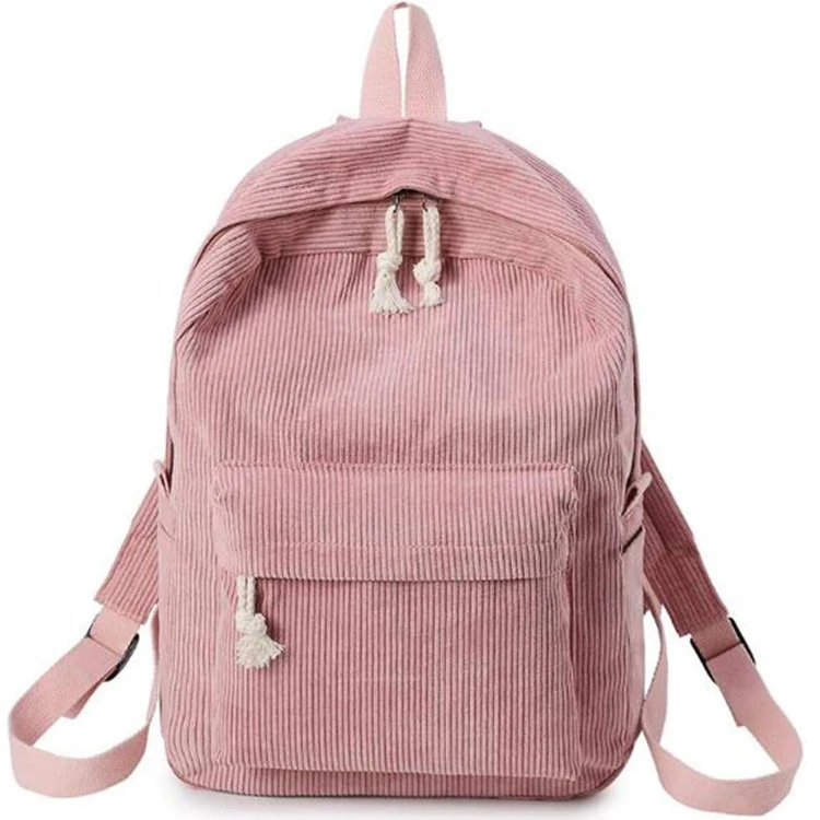 

School Bag For Teenage Girls Travel Knapsack Casual Bagpack Corduroy Backpack Bag, Black