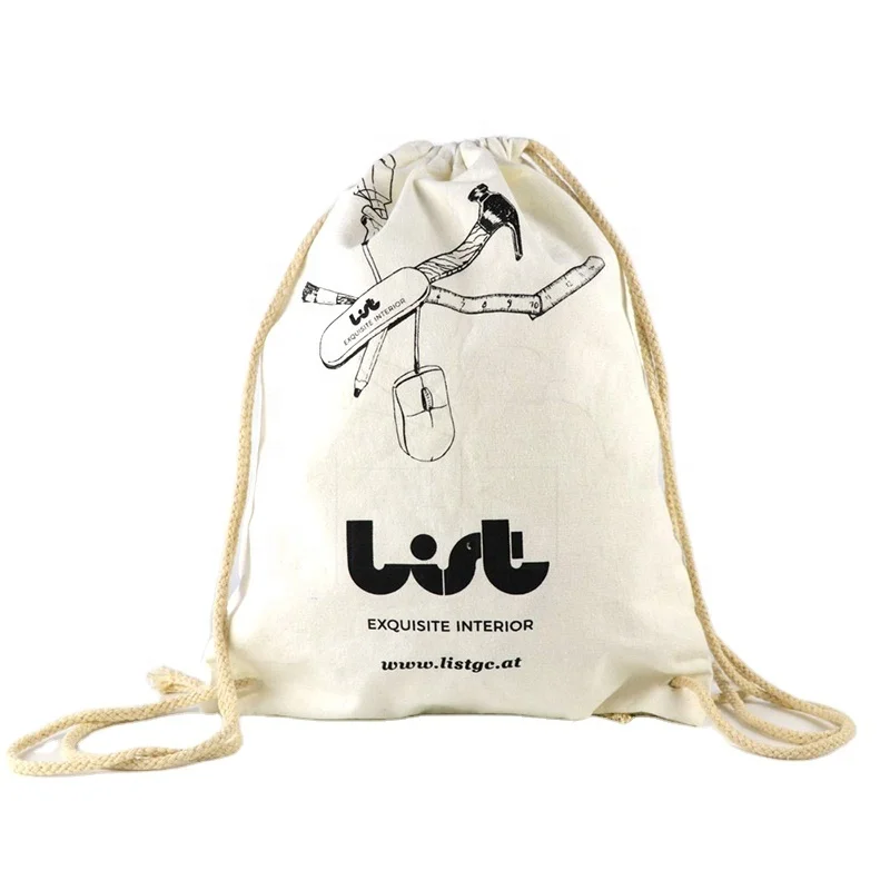 

Custom Logo Eco Muslin Calico String Bag Small Organic Drawstring Bag 100% Cotton Custom Drawstring Bag, Customized color