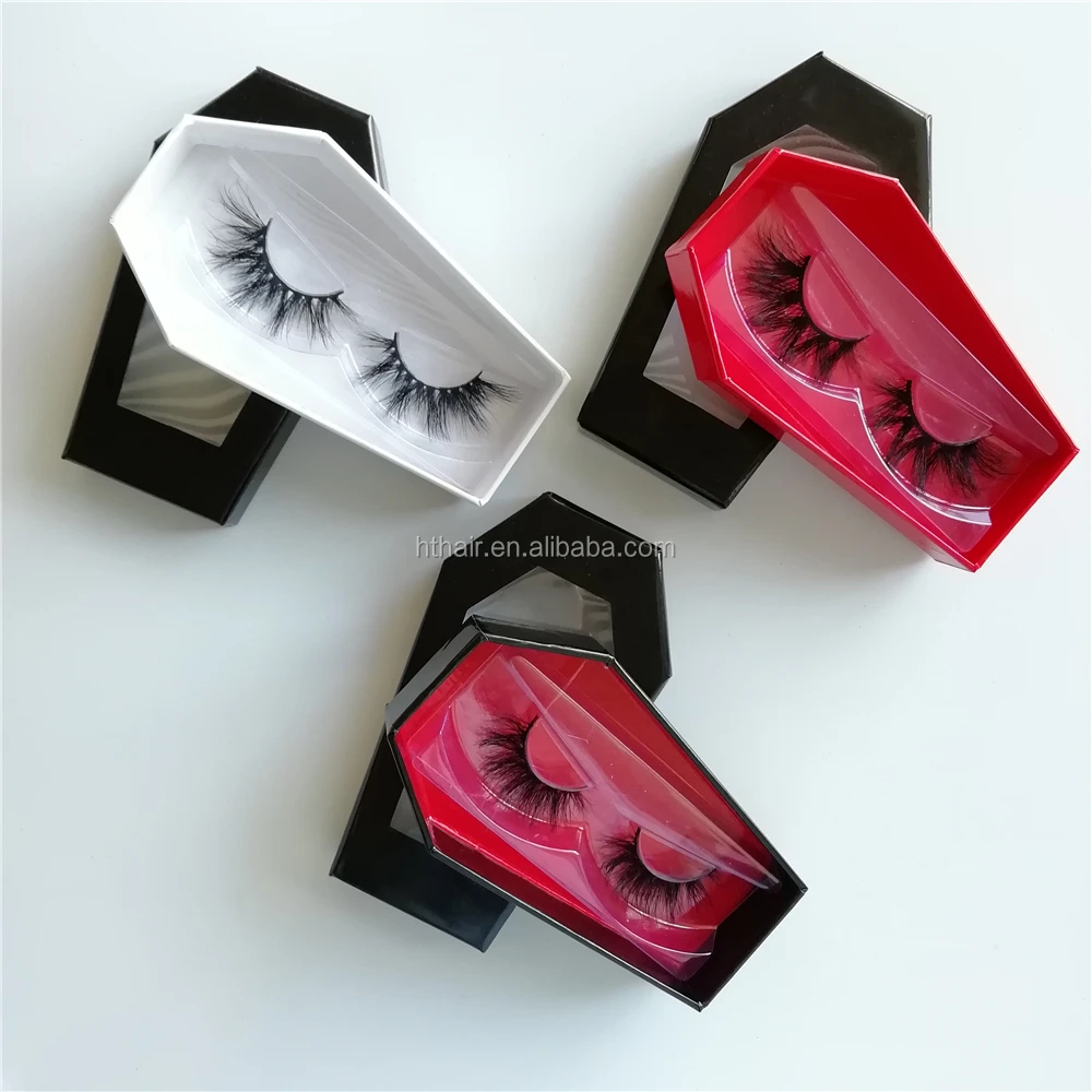 

ready to ship HTHAIR New arrival coffin shape paper lash box custom eyelash packaging box Halloween