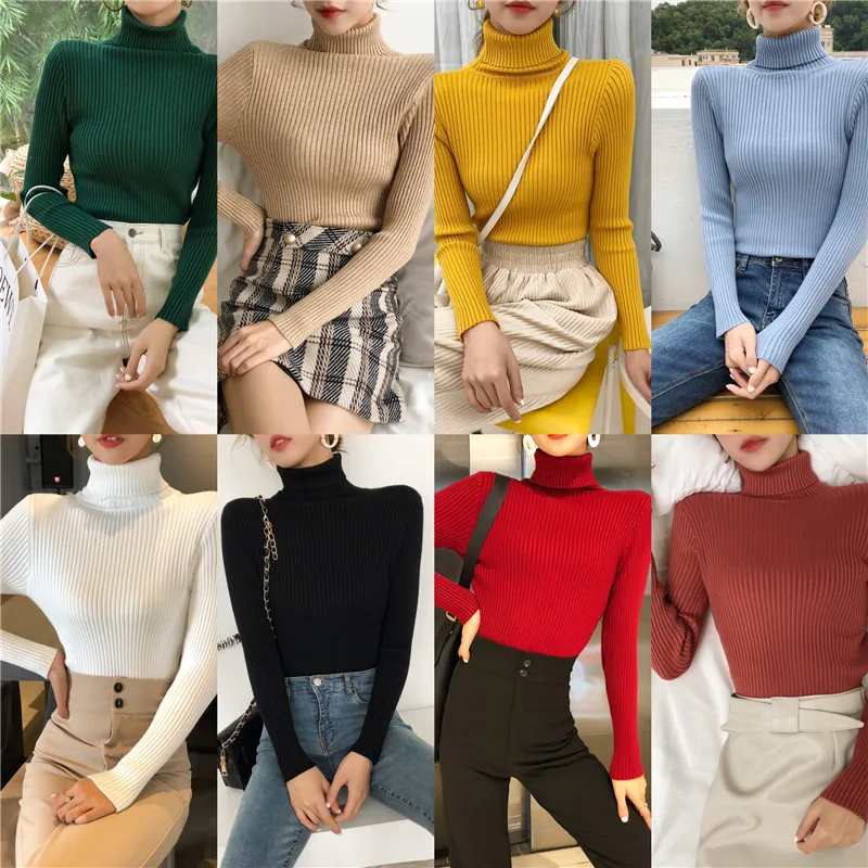 

Autumn and winter cover head bottom sweater female Korean version slim slim and thick long sleeve jacket pure color high neck sw