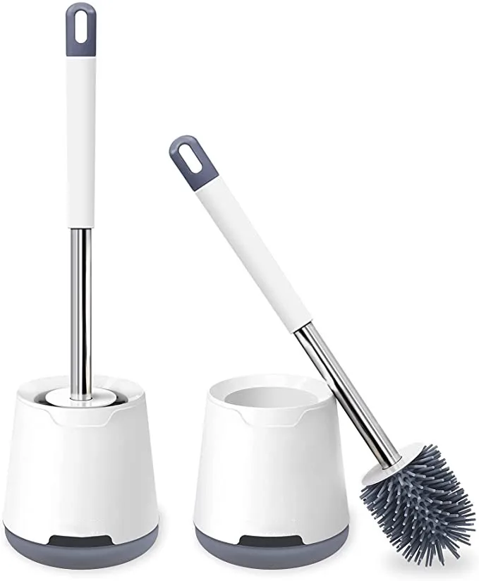 

Toilet Brush and Holder Set Silicone Bathroom Toilet Bowl Brush Set No Scratch Soft Toilet Cleaner Brush