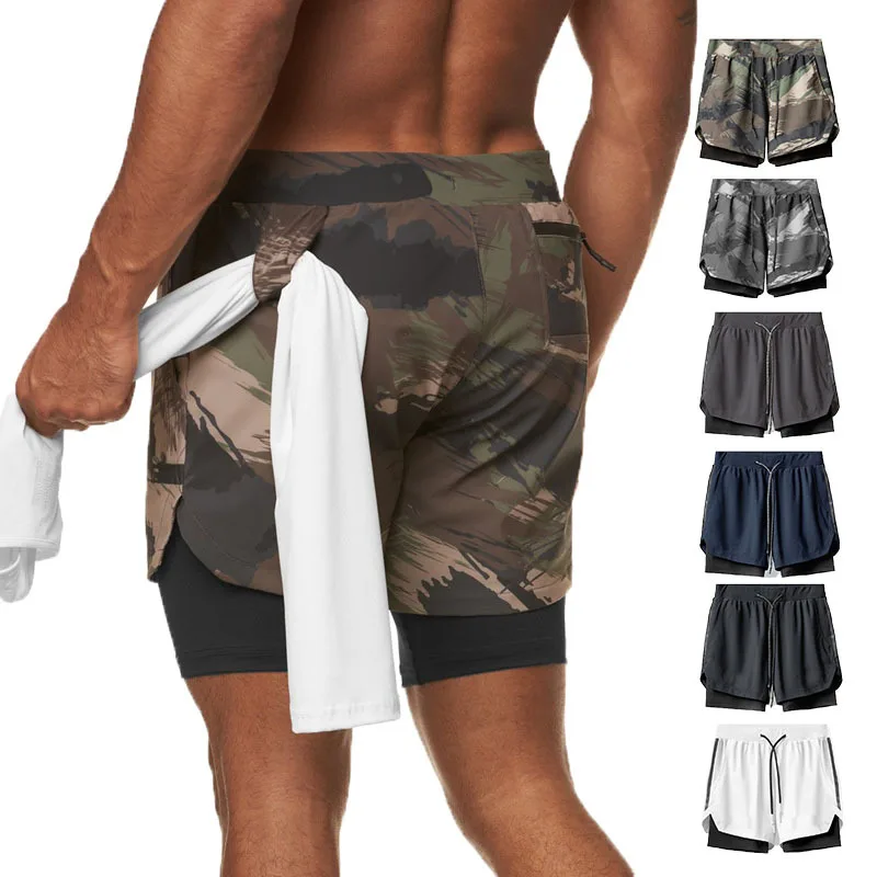 

Hot Selling QUICK DRY Men Double Layer Polyester Gym Sports Short Shorts Workout With Pockets, More than 6 colors