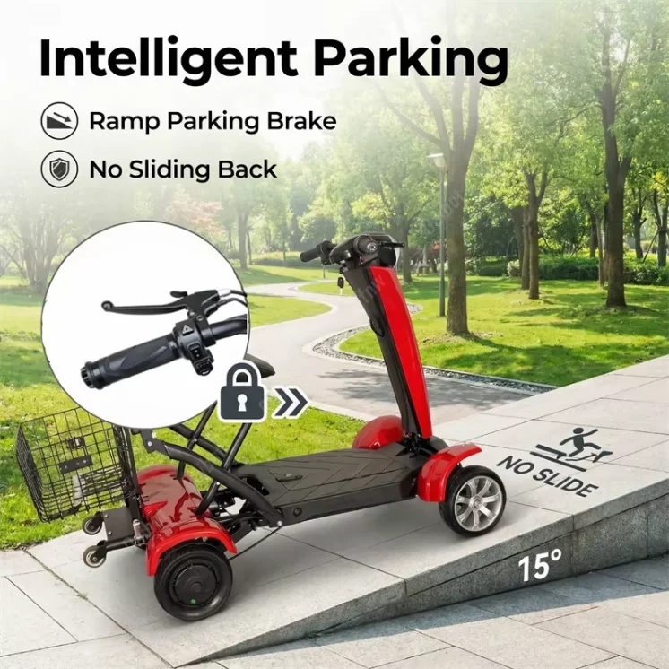 Auto Fold Dual Motor 4-Wheel Electric Scooter 36V 500W Lightweight 40-60km Range Unisex Portable Mobility Vehicle Elderly Riders