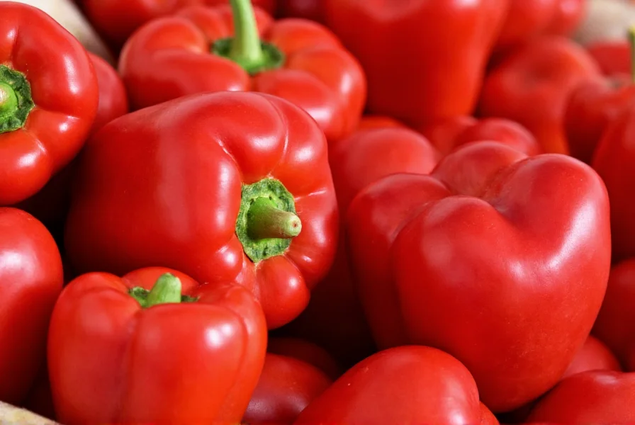 Close-up of vibrant red bell peppers showing their glossy skin and thick walls