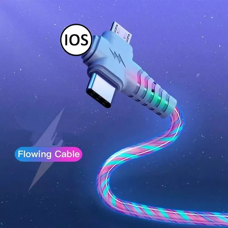 

3in1 Flow Luminous Lighting USB Cable for Samsung 3 in 1 LED Micro USB Type C 8Pin Charger Wire for iPhone for Huawei for Xiaomi