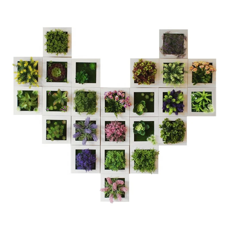 

New Fashion Wholesale Indoor Ornament Flower Green Mini Succulent Wall Photo Home Decor Artificial Plant Frame, Assorted