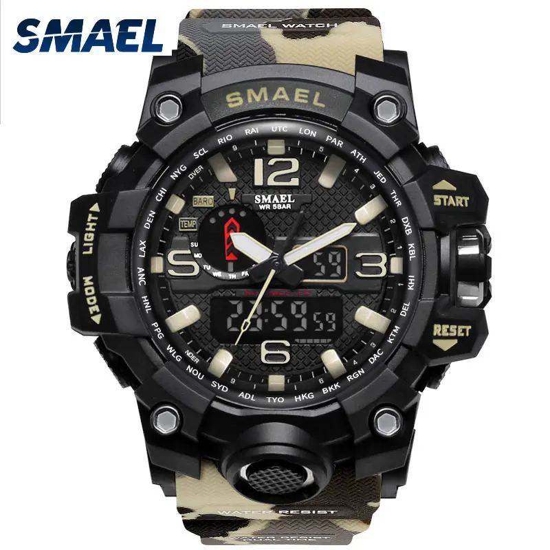 

SMAEL 1545MC sport digital analog watch quartz watch, Army green, red, khaki, orange, blue