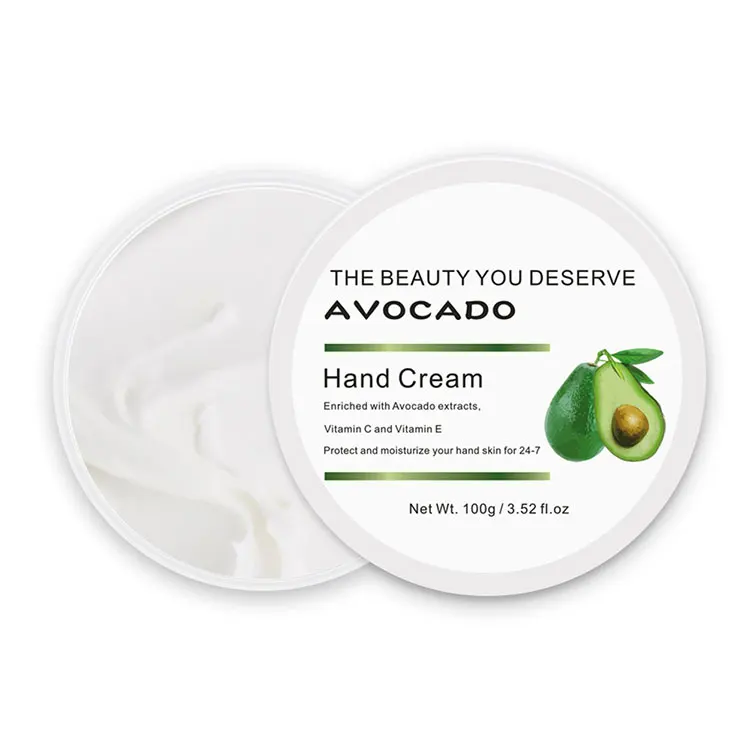 

Private Label Natural Fruit Moisturizing Skin Vitamin C VitaminE Avocado Hand Cream, White