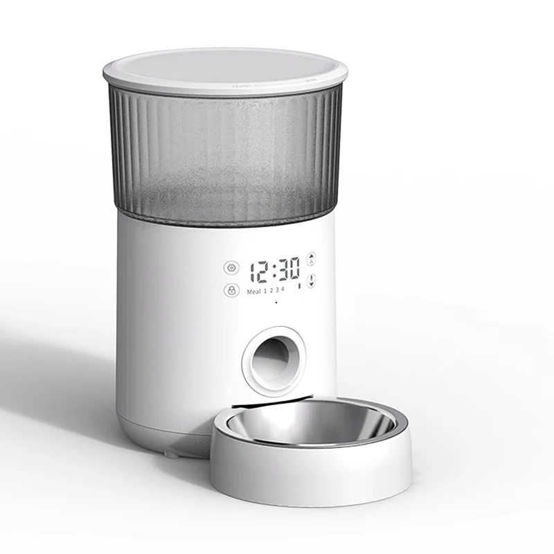 

White Electric Programmable Auto Pet Food Dispenser with Timed Feeding for Multiple Cats and Dogs