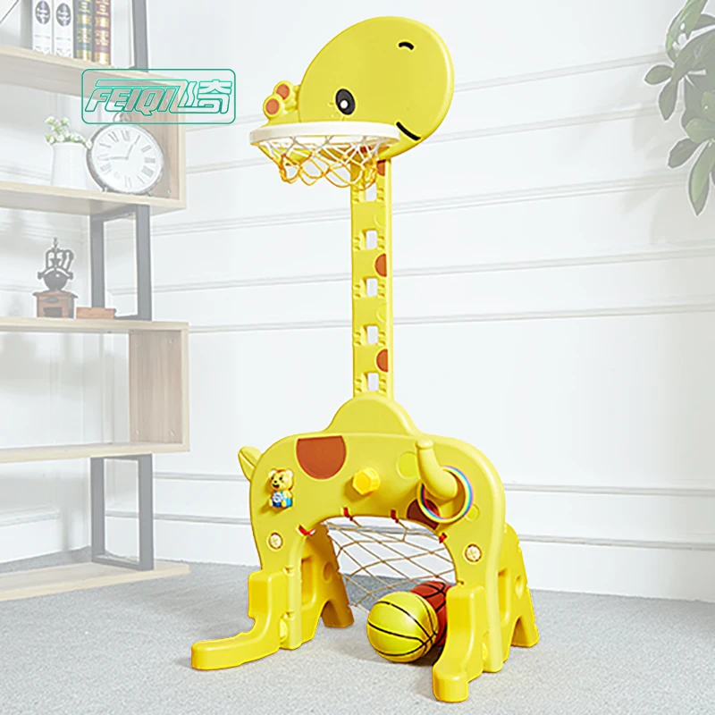 

Feiqitoy giraffe indoor plastic kids basketball set with good mini hoop system, Yellow, blue