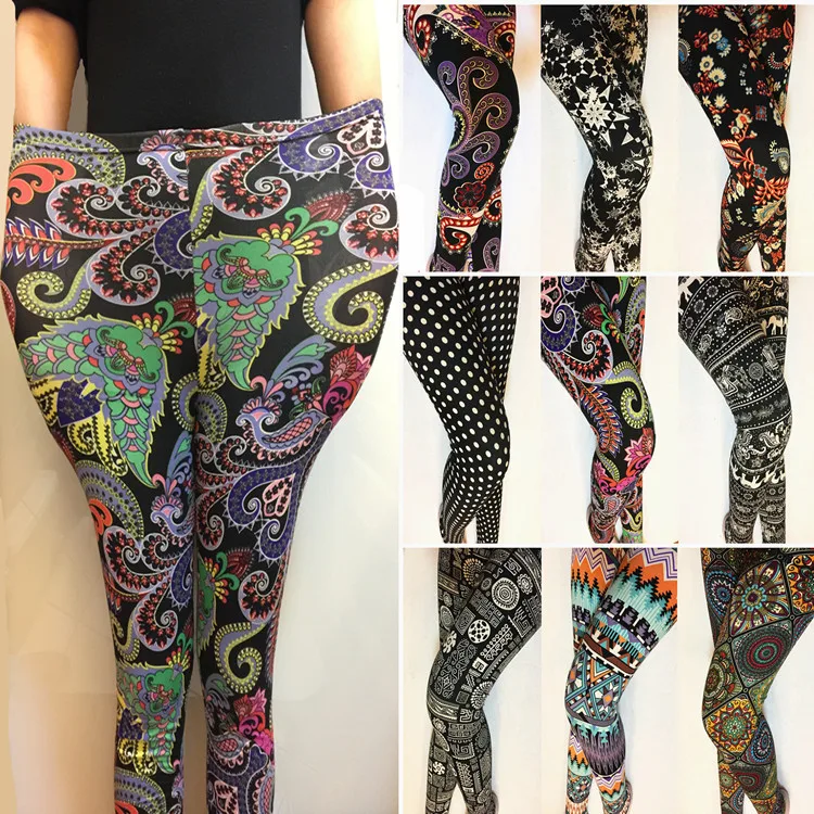 
Promotional milk silk ankle length women wear elastic leggings christmas snowflake deer printed leggings 