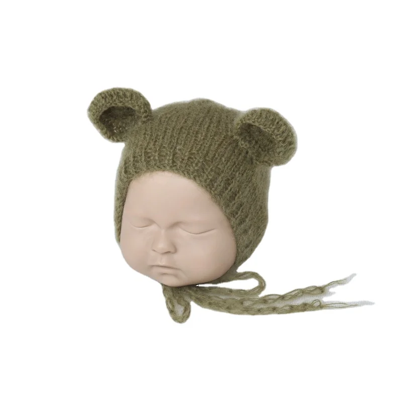 

Newborn Mohair Teddy bear bonnet Sitter Bunny hat photography props baby Handmade Knitted bonnet Infant hat photo props, Multi color