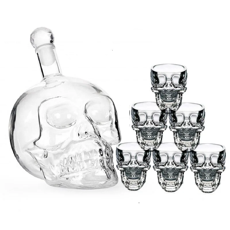 

Crystal Skull Head Shot Glasses Cup Set with 700ml Wine Glass Bottle Whiskey Decanter Home Bar Vodka Drinking Cups Gift, Transparent