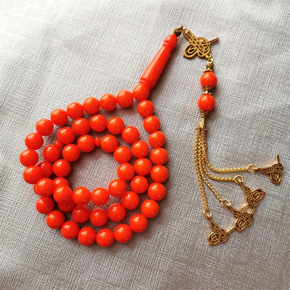 

Orange Resin Tasbih 10mm 51 Beads Man's Golden Resin Muslim rosary tassel Islam Fashion Gift bracelet Arabic Eid Misbaha