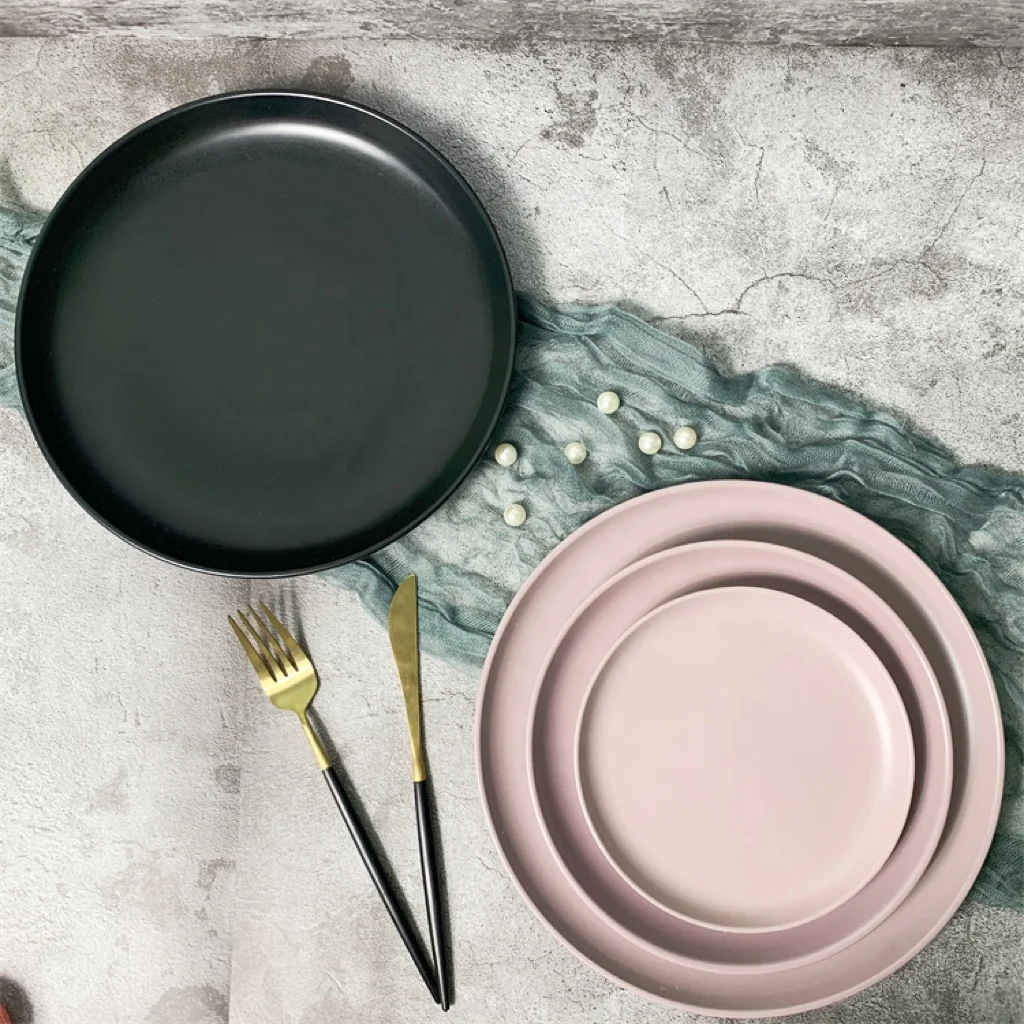 

China supplier ceramic plates dishes wholesale matt color dinner dishes plate set, Pink, mint, beige, blue, black, orange, navy blue, green and coffee