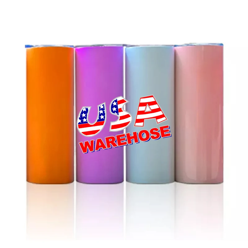 

USA warehouse stainless steel double wall thermal cup pink purple blue orange straight uv color changing sublimation tumblers