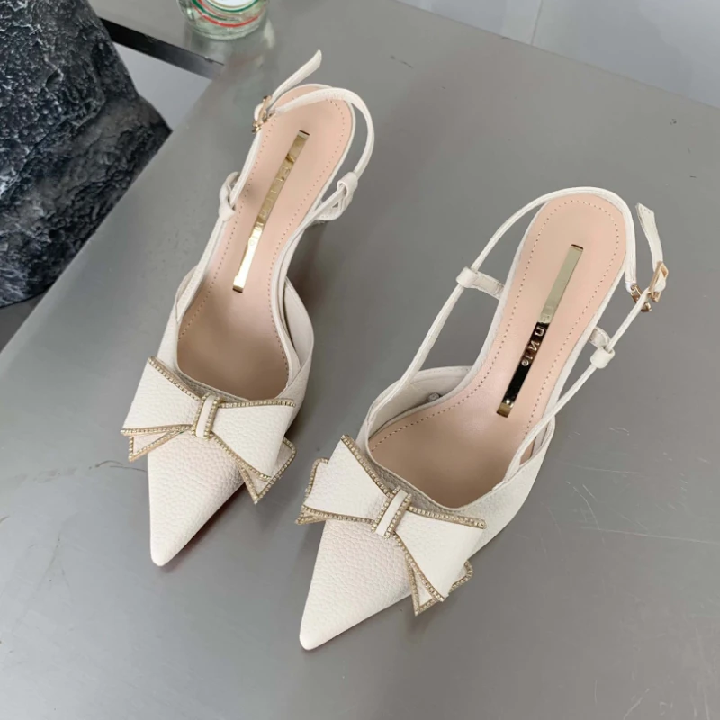 

Korean Style Zapatos Luxury 2022 Slingback Fashion Shoes Pointed Heels Women's Pumps Para Damas Bow Thin Heels D'orsay Pumps PU