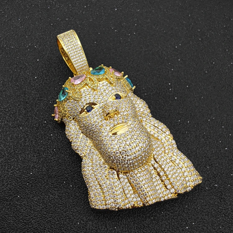 

GZYS JEWELRY Wholesale 18k Gold Big Jesus Face Head Diamond Pendant Hip Hop Jesus with Rope Chain