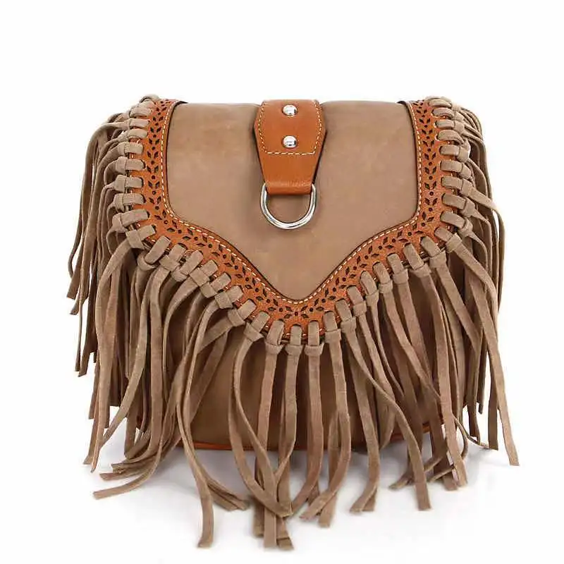 

Female Messenger Bag Summer Mini Handbag Vintage PU Leather Travel Beach Bag Small Tassel Shoulder Crossbody Bags For Women