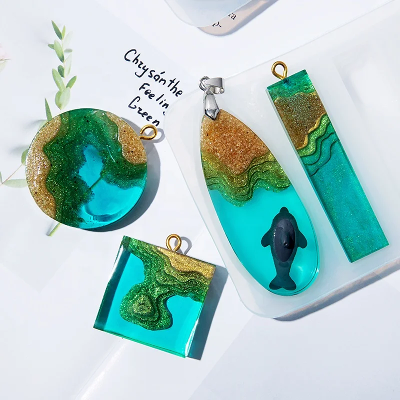 

DM168 4PCS DIY Island Earring Resin Mold Set Crystal Pendant Mould Silicone For Epoxy Jewelry Craft Necklace Keychain Accessory