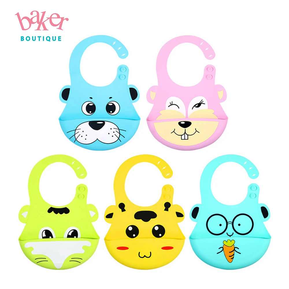 

Wholesale BPA Free Food Grade Adjustable Coloful Waterproof Silicone Baby Bibs with Food Catcher