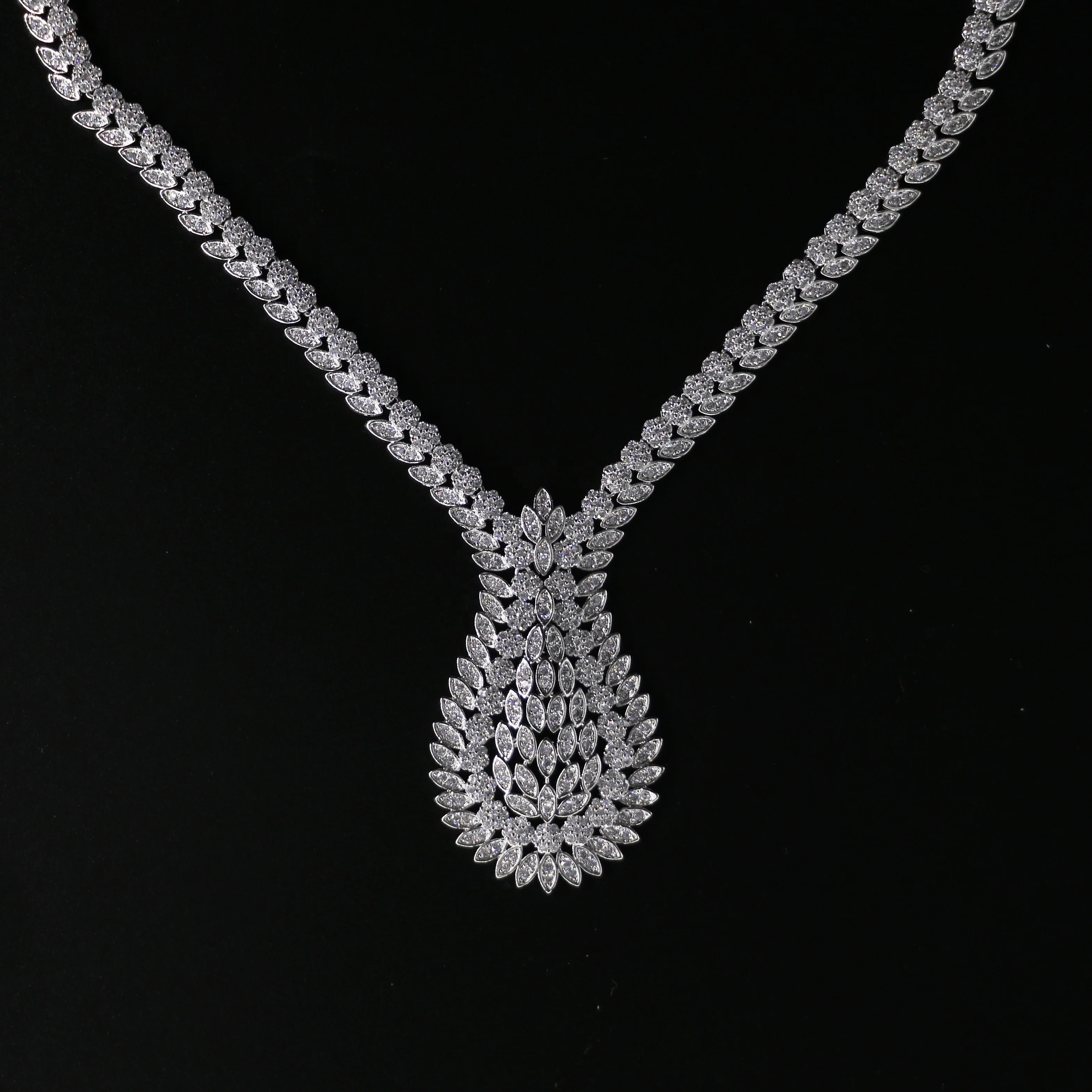 
Bedazzled earring necklace ring bracelet jewelry set silver plating cubic zirconia in copper alloy jewelry set bridal 