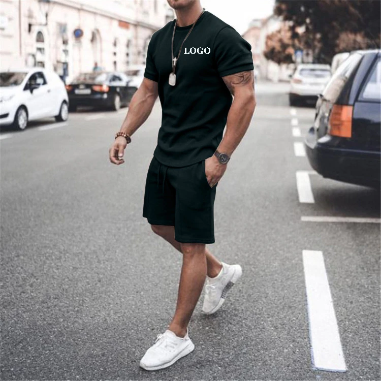 

2021 Outfits Casual Print Logo Men's Shirts 4XL Male Summer Clothing Solid Custom Shirts And Shorts Jogging Suit 2 Two Piece Set