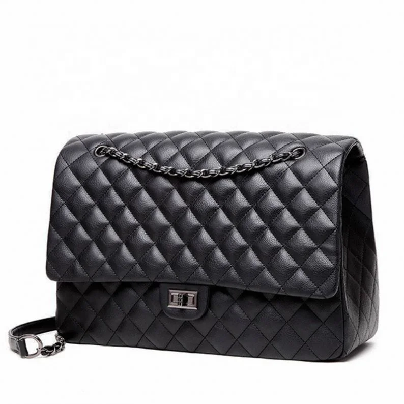 

Women Handbags Large Capacity PU Leather Ladies Custom Fashion Designer Purses Brand Tote Chain Luxury Shoulder Ladies Bags, Black