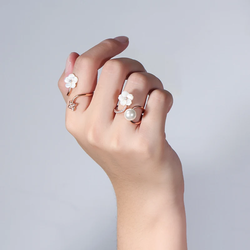 

SR248 fashion women jewelry 925 sterling silver 4A CZ natural freshwater pearl adjustable gold rings