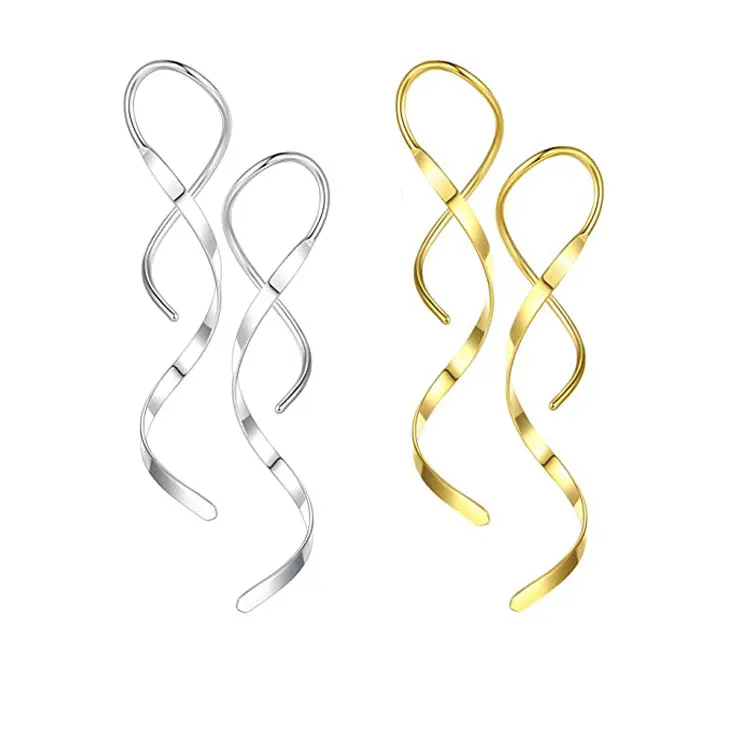 

SC Personalized 50mm Long Twisted Linear Drop Earrings Women Fashion 18K Gold Plated Stainless Steel Spiral Threader Earrings