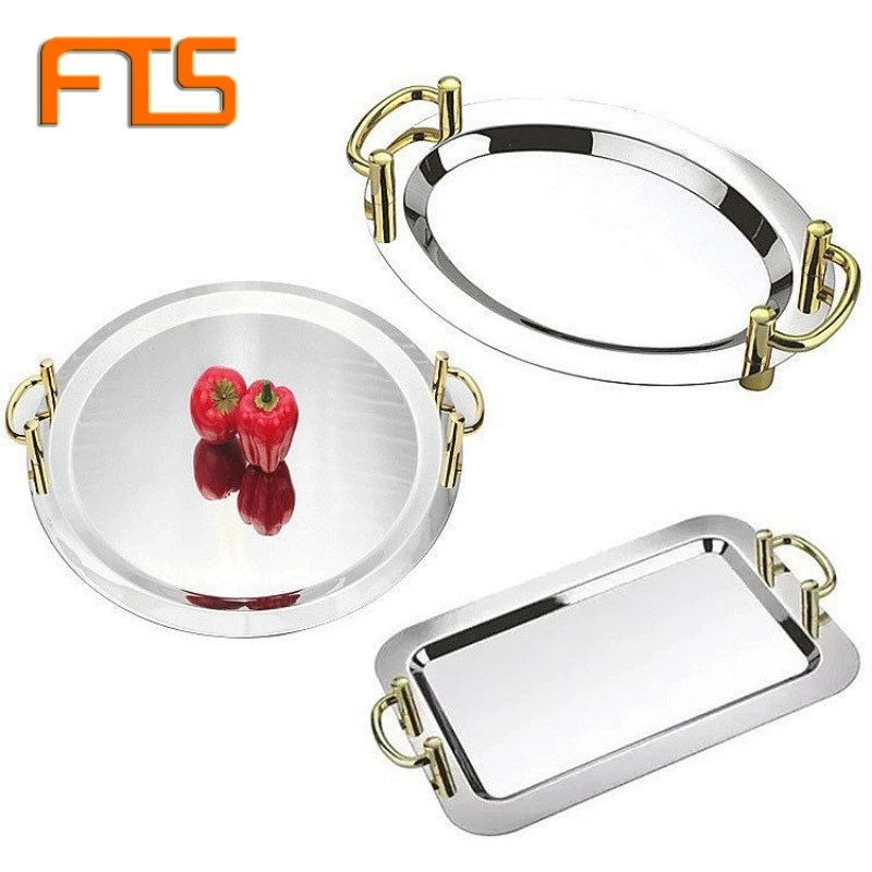 

FTS Food Tray Set Mirror Metal Stainless Steel Round Custom Silver Buffet Wholesale Serving Trays