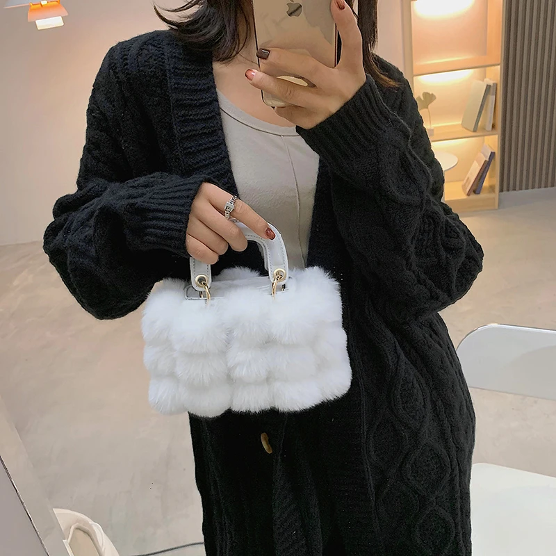

Classic Ladies Fur Handbag Turkey Feather Fur White Hand Bags Handbags