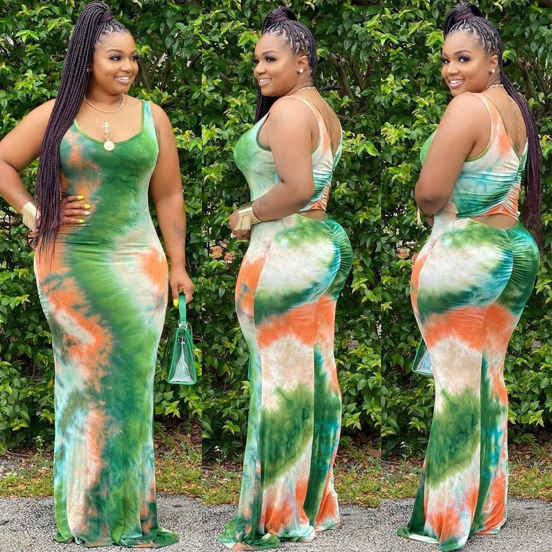 

Wholesale new arrival sleeveless tye dye pleated bodycon women dress casual party ladies plus size maxi dress, Greed