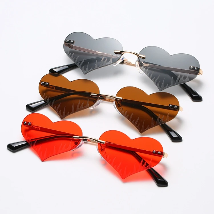 

New Fashion Heart Shaped Sunglasses Frameless Personalized Love Glasses Red Shape Polarized Black Heart Sunglasses