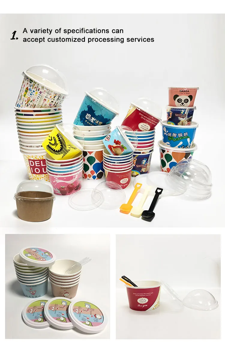 Custom Printed Cardboard Ice Cream Paper Cups With Lids And Spoons Ice Cream Container Craft
