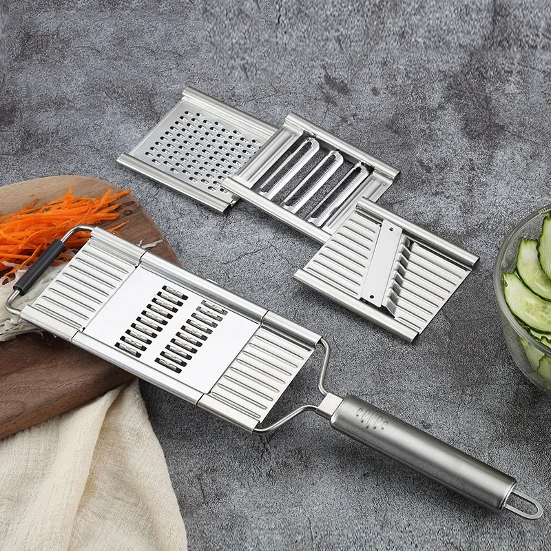 

4 in 1 multifunction flat manual hand stainless steel fruit & vegetable tools potato onion cabbage shredder grater slicer, Silver