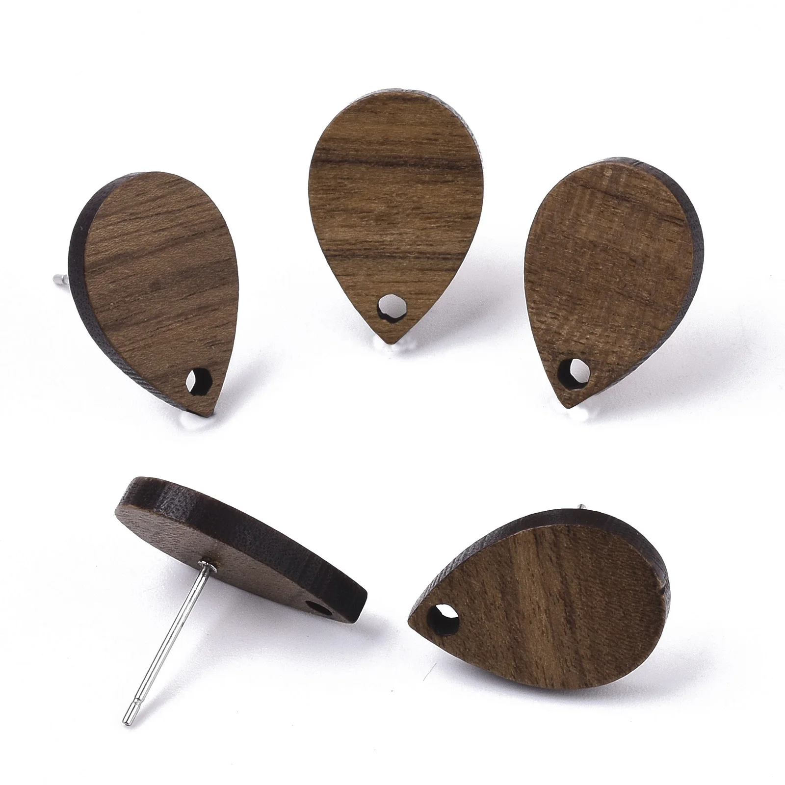 

PandaHall Teardrop Coconut Brown Walnut Wood Stud Earring Findings