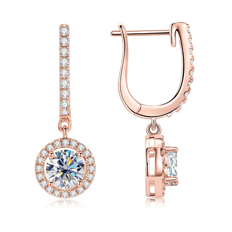 Wholesale  Iced Out Grade D Moissanite Earrings 925 Sterling Silver  1ct+1ct Moissanite GRA Certified Drop Earrings Women