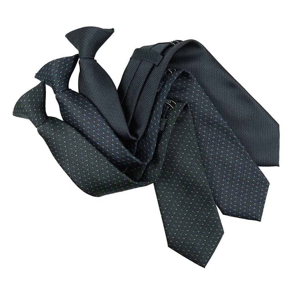 

Custom Collections Polyester Black Gray Security Ties Mens Geometric Stripe Woven Jacquard Clip Neckties