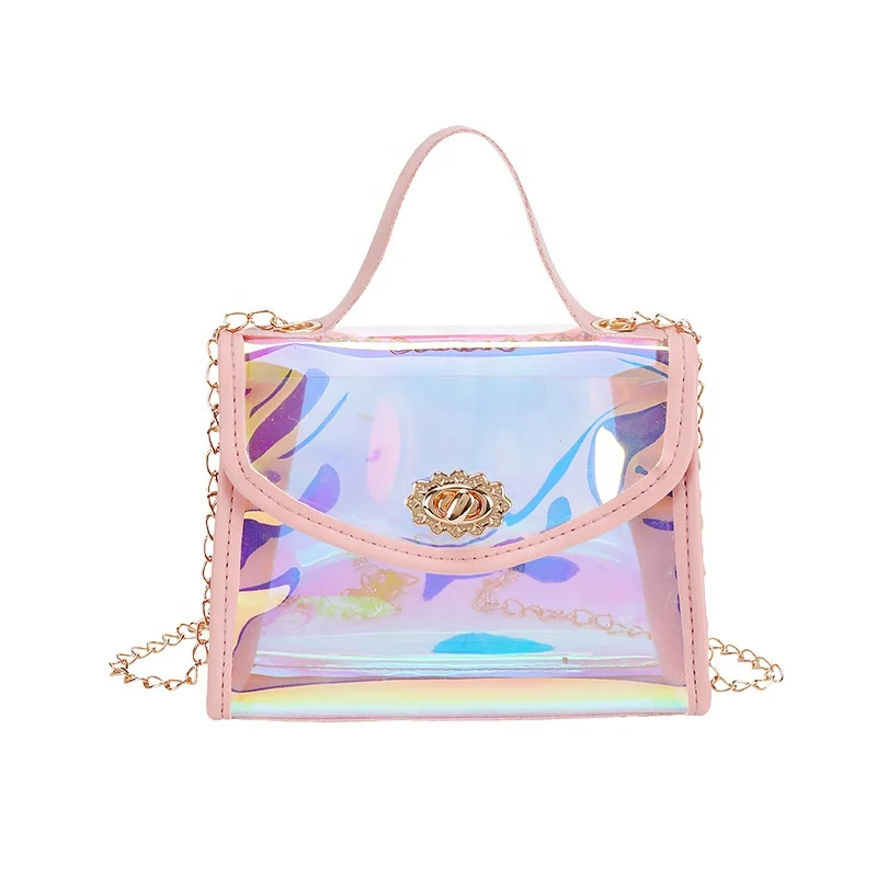 

Laser transparent jelly shoulder bag holographic diagonal bag mobile phone bag, Creamy-white, black, pink, light blue, blue