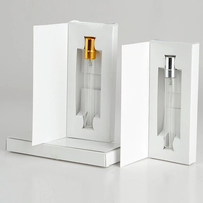 

custom private label mini 5ml 10ml cylinder refillable clear empty perfume sample glass bottle with box