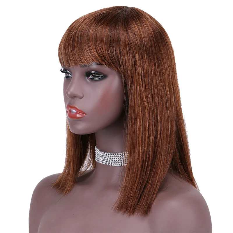 

Brazilian Ombre Colored Bob# 4/30 Machine Made Human Hair Wigs with Bangs Front Fringe 8-16Inch Human hair Wigs