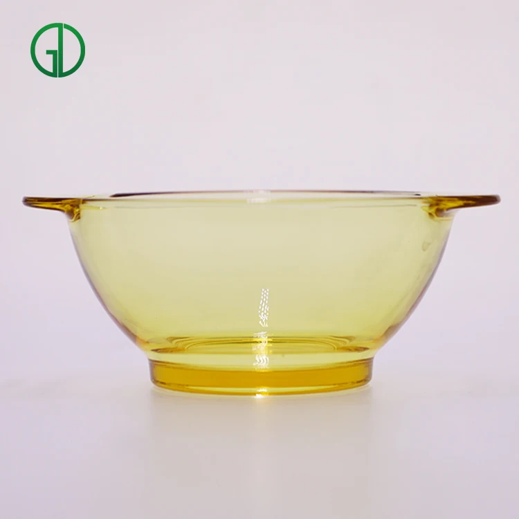 

European styleHand Made Kitchen Double Ear Handle Glass Soup Bowl Instant Noodle Bowl, Yellow